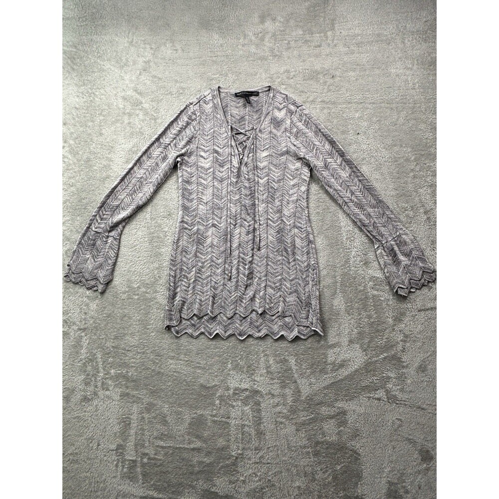 White House Black Market Womens Tunic Sweater Gray Chevron Criss Cross Lace Up